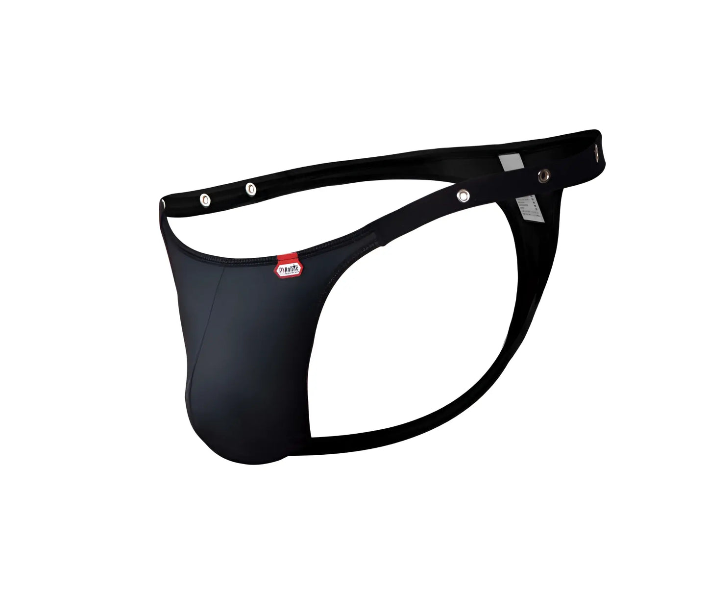 Black Pikante PIK 1025X Perusa thong with sleek, form-fitting design and adjustable silver-toned metal straps