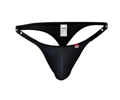 Black sleek form-fitting Pikante PIK 1025X Perusa thong with smooth stretchy material and adjustable silver clasp straps