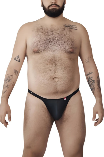 Black Pikante PIK 1025X Perusa thong with a small red logo on the side shown from the back side