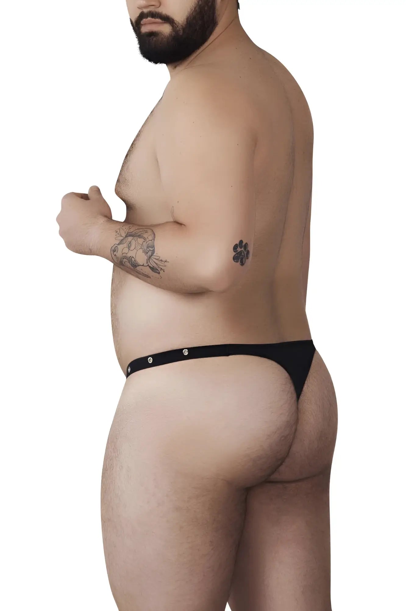 Black Pikante PIK 1025X Perusa thong with silver snap buttons showcasing sleek back design and minimalist style