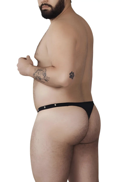 Black Pikante PIK 1025X Perusa thong with silver snap buttons showcasing sleek back design and minimalist style