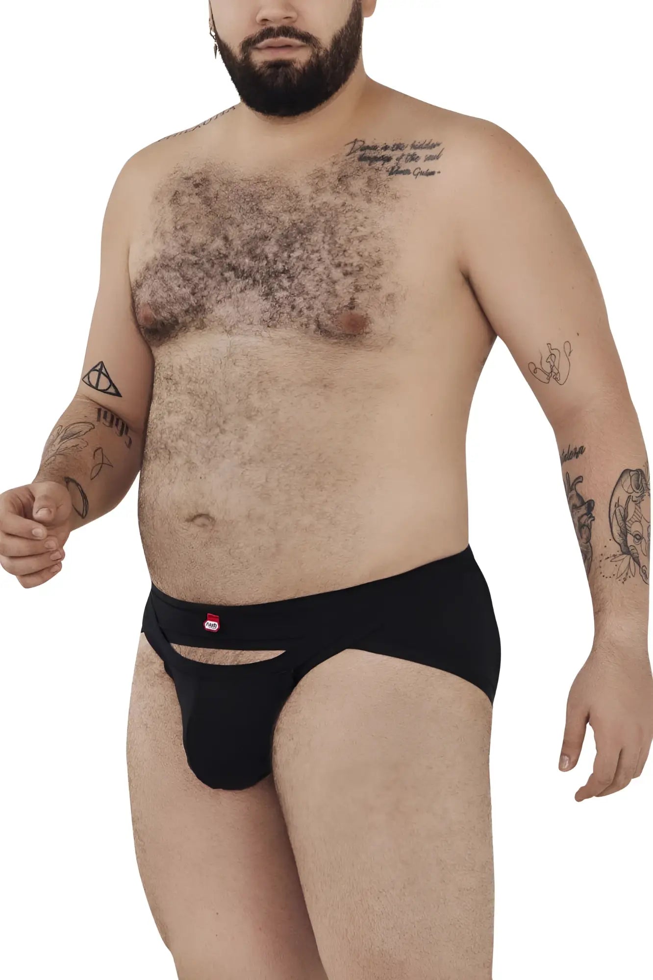 Black pikante pik 1026x verona briefs featuring a small red logo on the waistband in black fabric