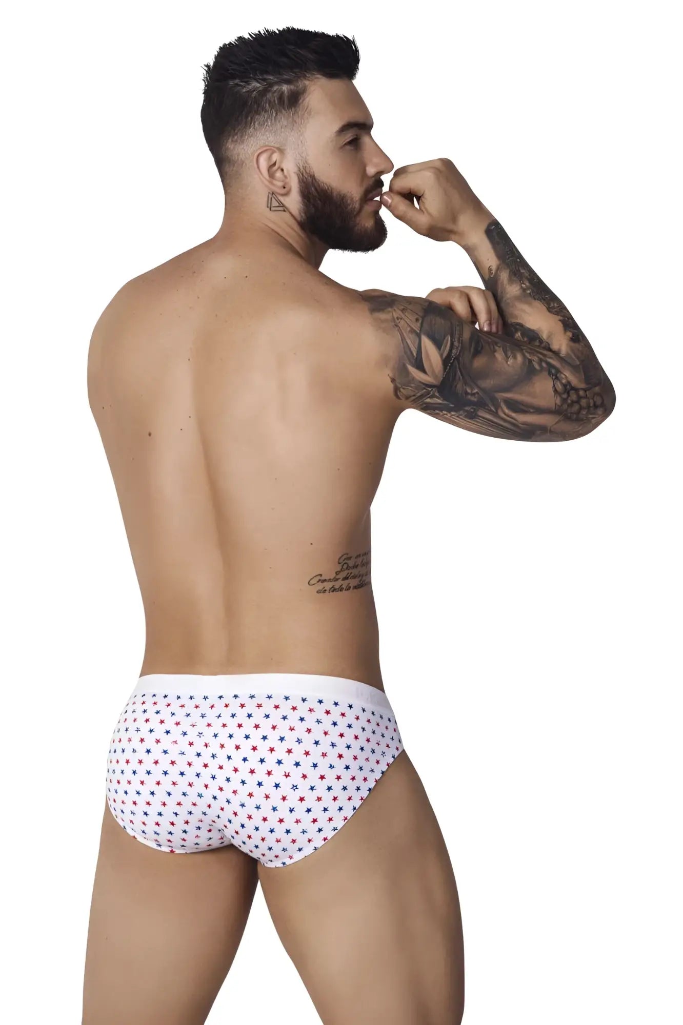 White Pikante PIK 1072 Blaze briefs with small red and blue star pattern, comfortable cotton fabric design