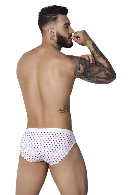 White Pikante PIK 1072 Blaze briefs with small red and blue star pattern, comfortable cotton fabric design