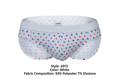 White pikante pik 1072 blaze briefs with playful red blue and light gray star pattern comfortable cotton fabric
