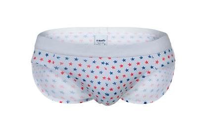 White briefs pikante pik 1072 blaze with playful red blue and light pink star pattern on sheer fabric