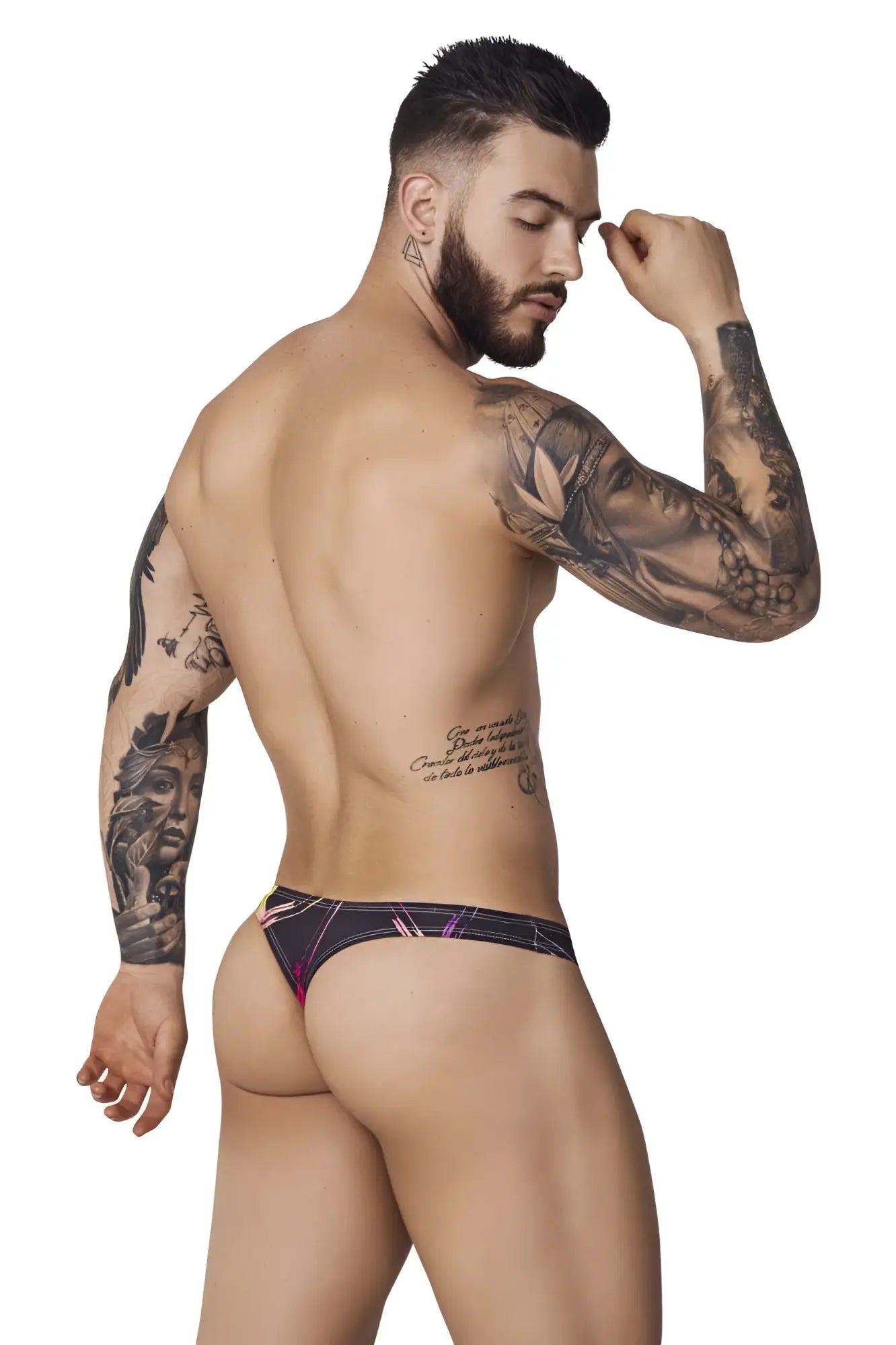 Black and pink patterned thong with sleek modern design from Pikante PIK 1077 Nucleus thongs color black collection