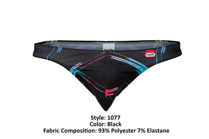 Black Pikante PIK 1077 Nucleus thongs with vibrant blue and pink geometric lines made of 93 polyester 7 elastane