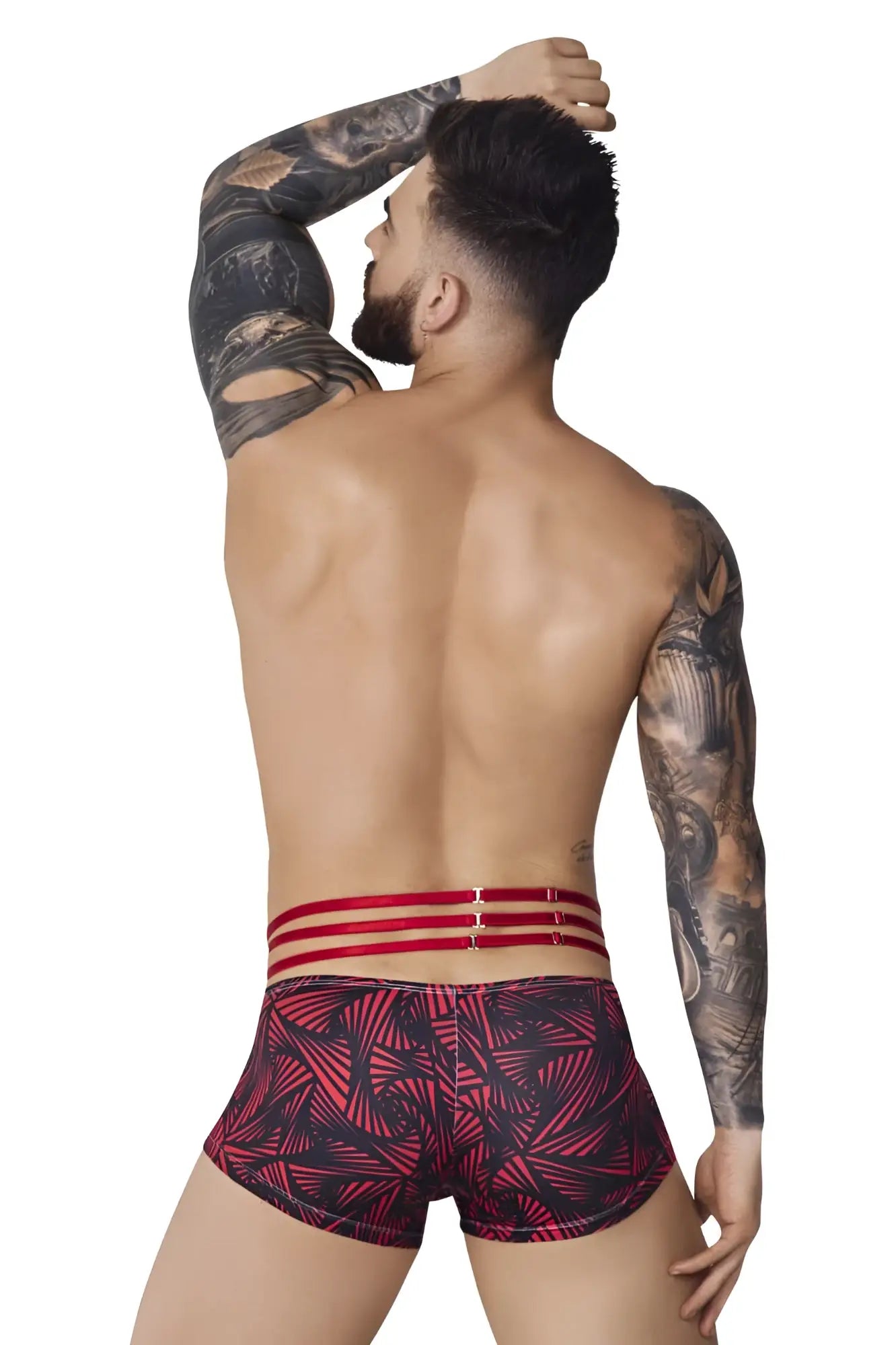 Red and black patterned briefs pikante PIK 1078 fiery trunks with three horizontal red straps at the waist