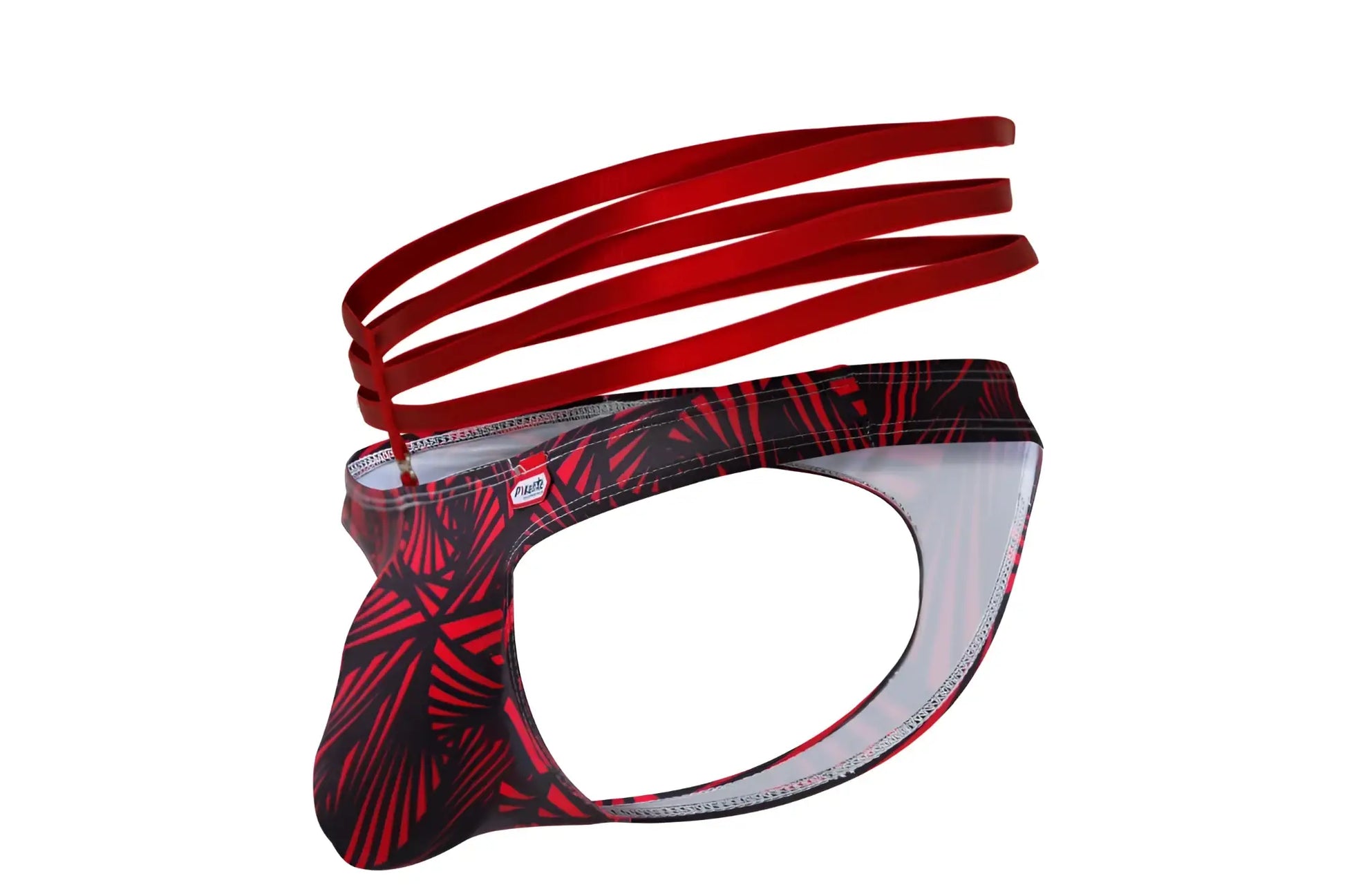 Red and black patterned pikante PIK 1081 fiery thongs with a satin-like waistband men’s briefs front view