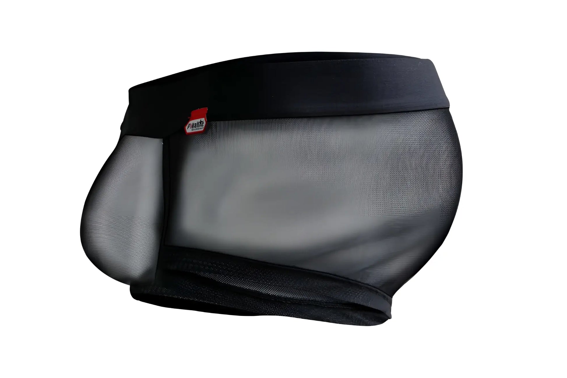 Black pikante pik 1090 burly mesh trunks with solid waistband and red brand tag in breathable mesh fabric