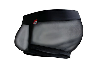 Black pikante pik 1090 burly mesh trunks with solid waistband and red brand tag in breathable mesh fabric