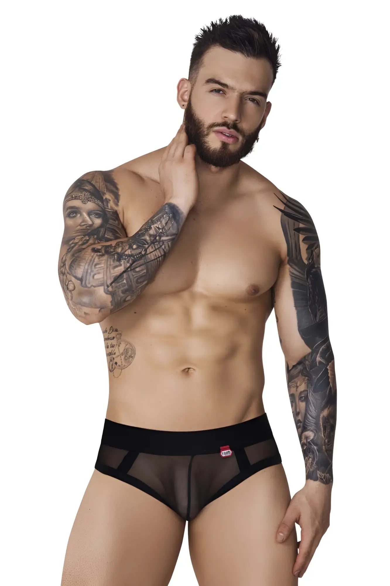 Black sheer mesh Pikante PIK 1091 burly briefs with a solid black waistband for comfortable stylish wear