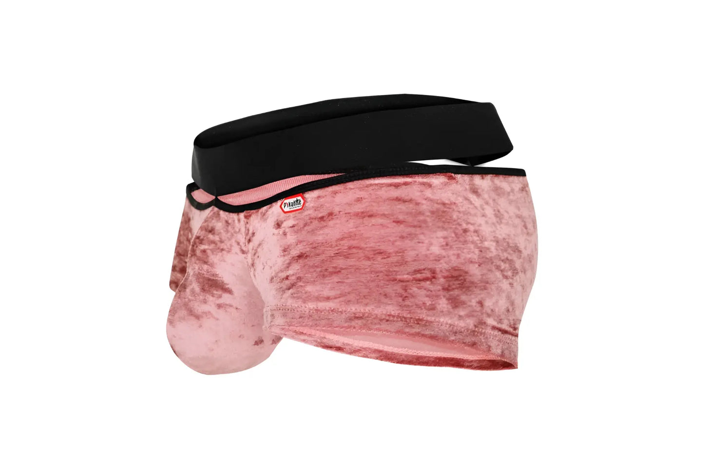 Pink velvet men’s briefs with black elastic waistband from pikante pik 1096 clandestine velvet trunks collection