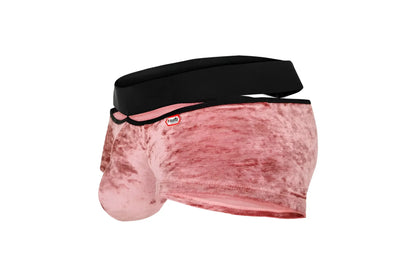 Pink velvet men’s briefs with black elastic waistband from pikante pik 1096 clandestine velvet trunks collection