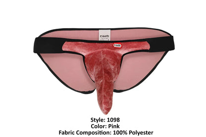 Pink velvet men’s Pikante PIK 1098 Clandestine bikini underwear with black trim and polyester central protrusion