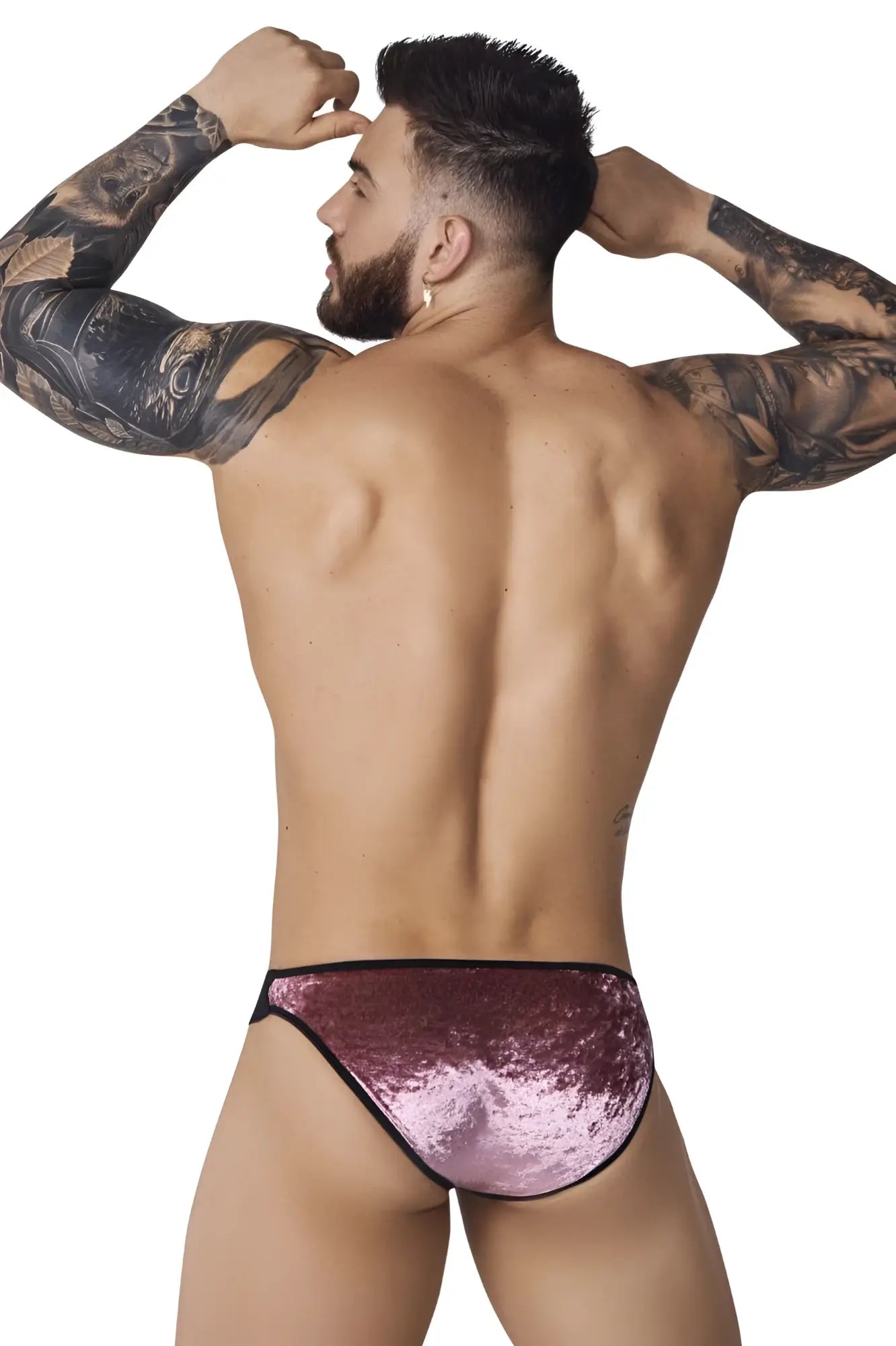 Pink sequined velvet bikini briefs with black trim from pikante pik 1098 clandestine velvet bikini collection