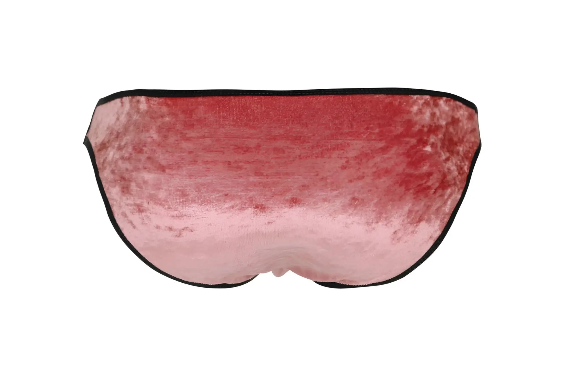 A soft pink velvet eye mask with red gradient top and black trim from pikante PIK 1098 clandestine velvet bikini