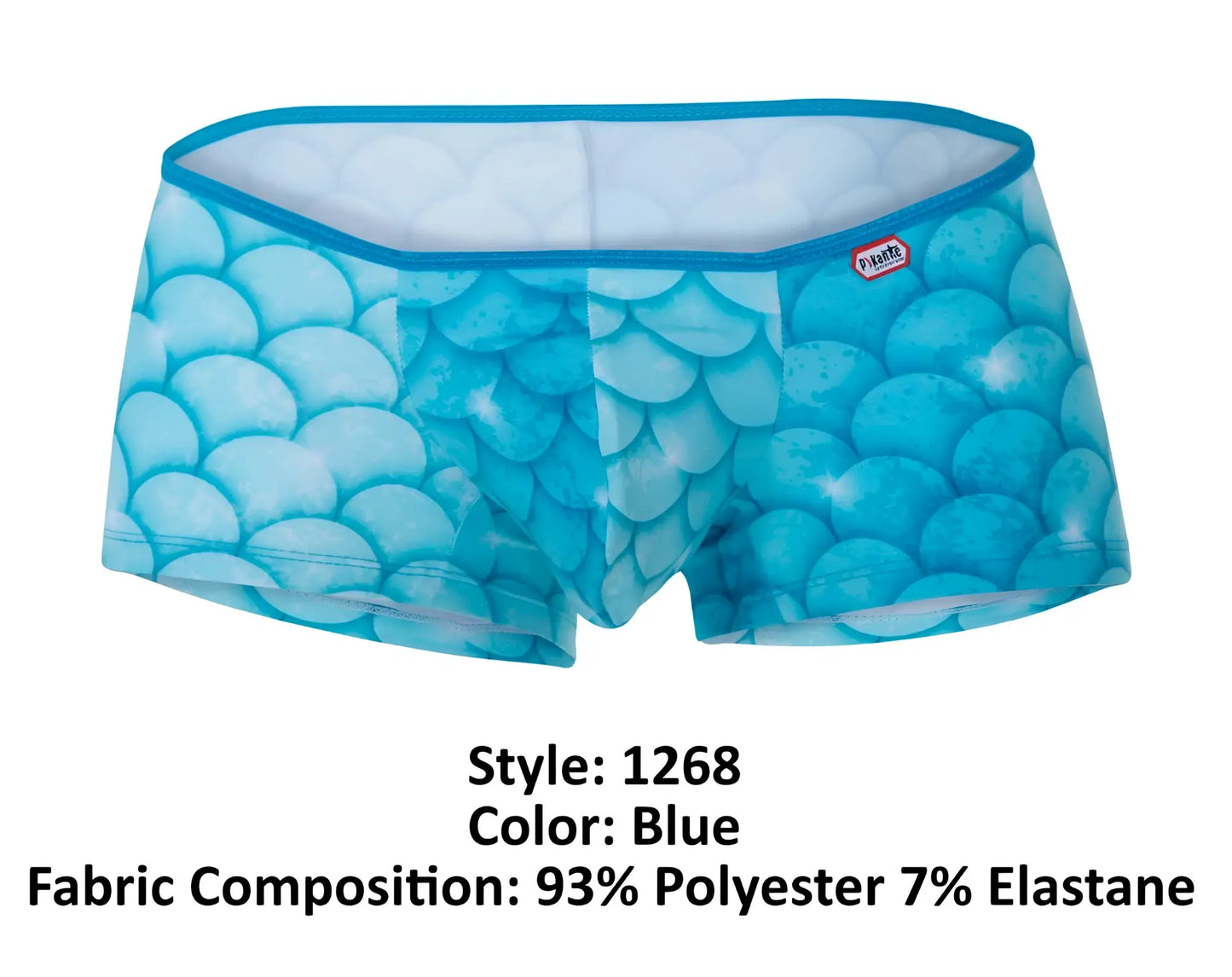 Pikante pik 1268 roskilde trunks in blue mermaid-scale patterned briefs made of 93% polyester 7% elastane