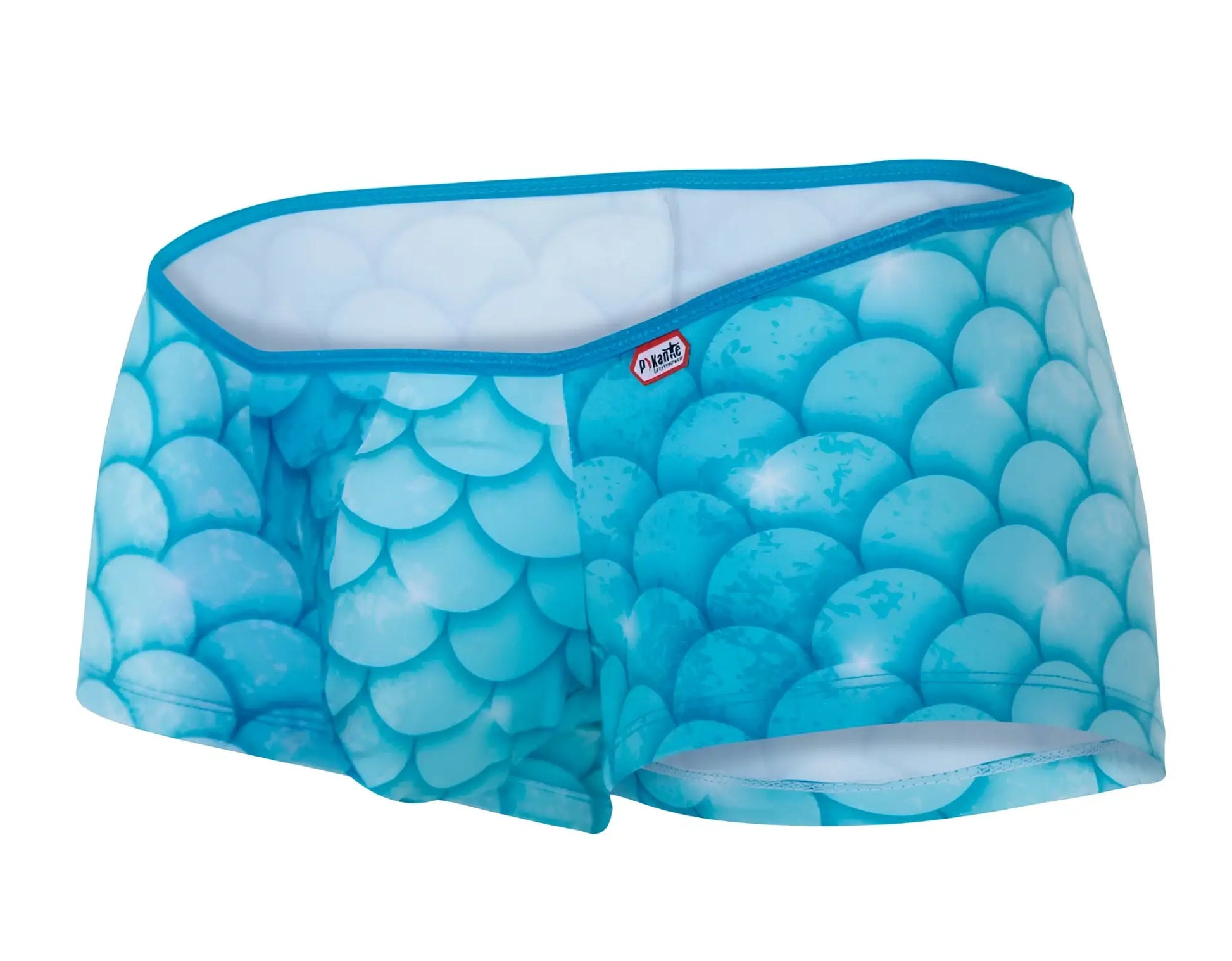 Blue mermaid-scale patterned Pikante PIK 1268 Roskilde men’s briefs with white interior and teal trim