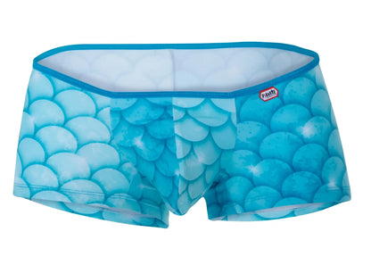 Blue pikante pik 1268 roskilde trunks men’s briefs with mermaid scale pattern white lining and teal trim
