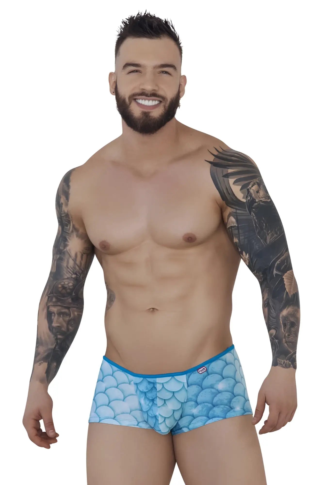 Pikante pik 1268 roskilde trunks blue scale patterned men’s briefs with bright blue waistband for everyday wear