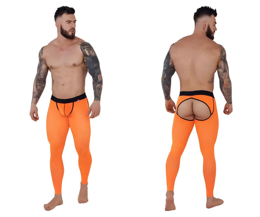 Bright orange pikante pik 1271 sonar athletic pants with black elastic waistband and open-back design shown from back