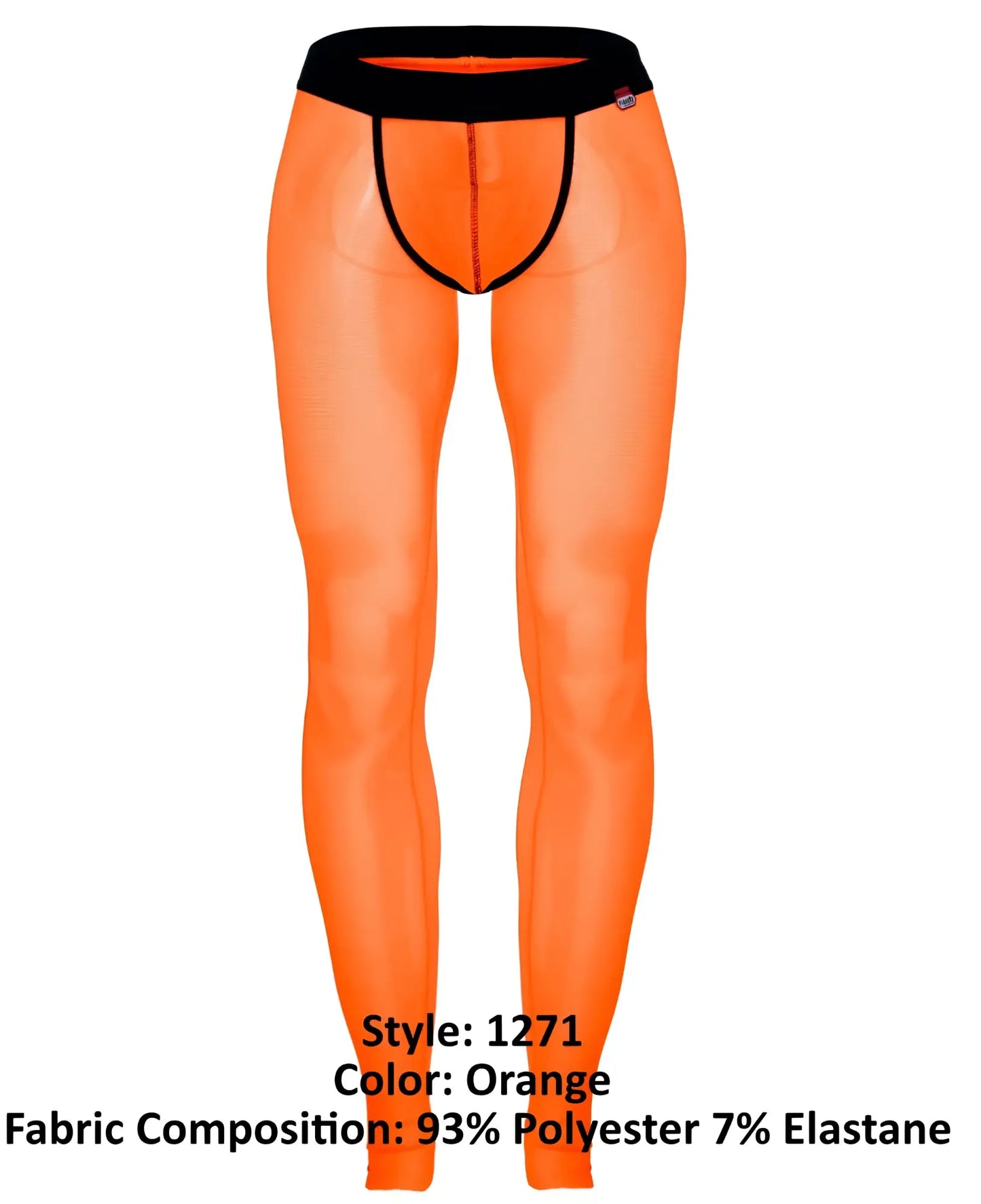 Bright orange sheer Pikante PIK 1271 Sonar athletic leggings with black waistband and leg openings for active wear