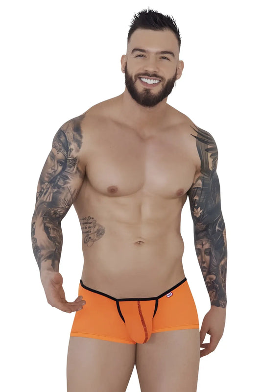 Bright orange pikante pīk 1273 sonar trunks briefs with black trim and central zipper detail for bold underwear style