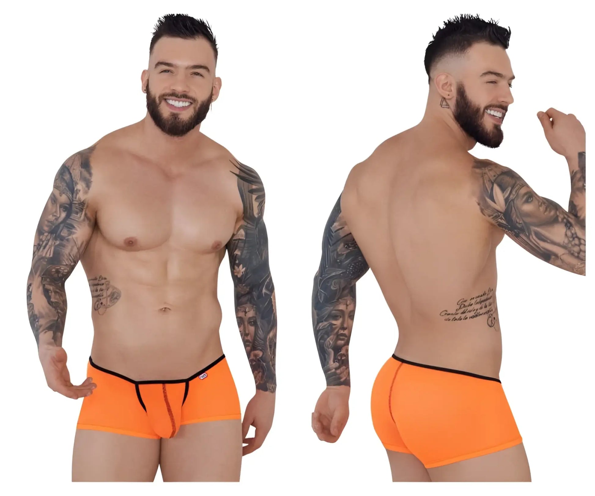 Bright orange pikante PIK 1273 sonar trunks with black trim and central zipper detail for stylish men’s briefs