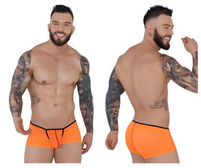 Bright orange pikante PIK 1273 sonar trunks with black trim and central zipper detail for stylish men’s briefs
