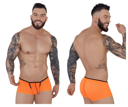 Bright orange pikante PIK 1273 sonar trunks with black trim and central zipper detail for stylish men’s briefs