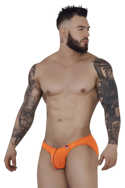 Bright orange pikante pik 1277 sonar briefs with a form-fitting design and small red logo on the front
