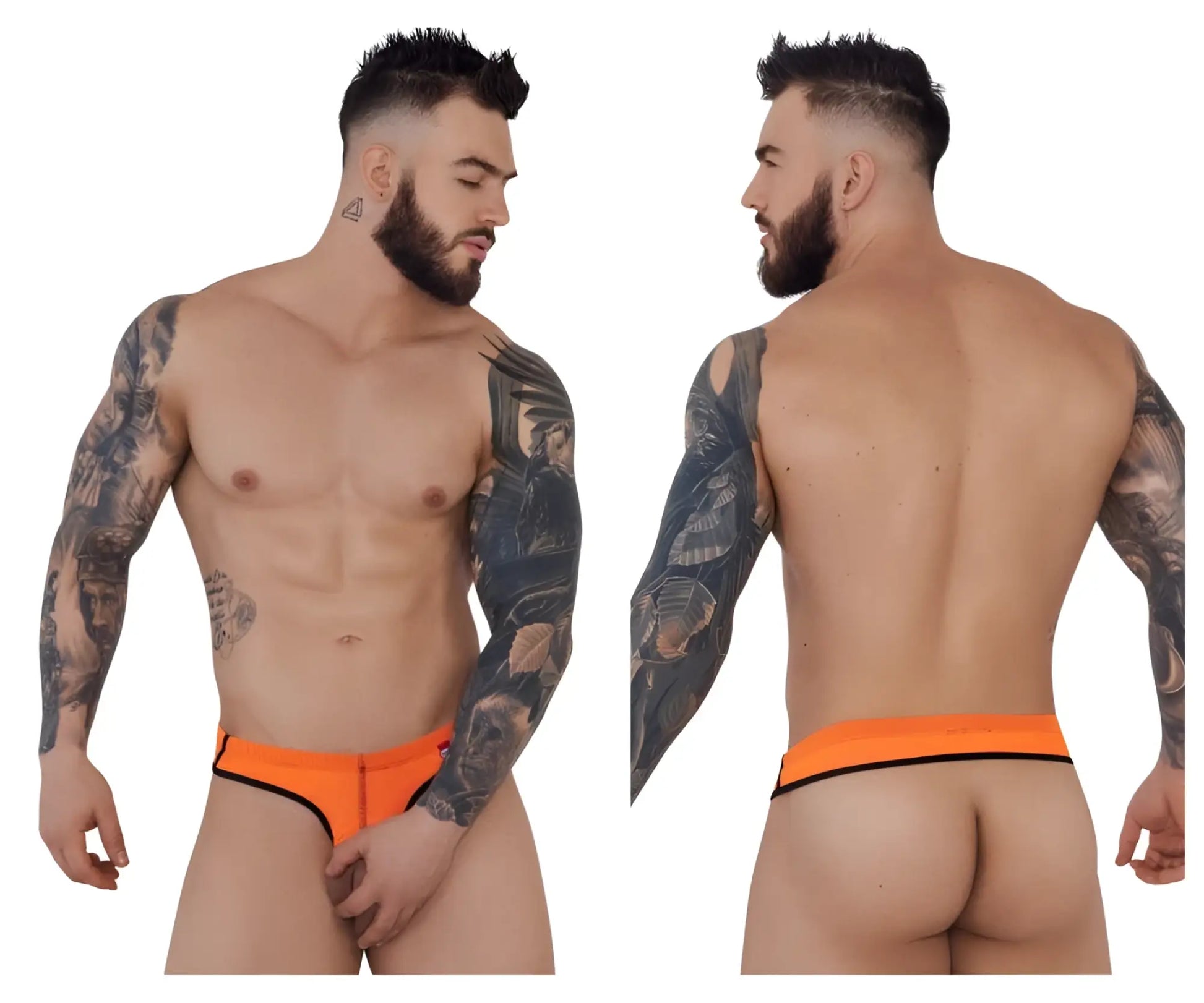 Bright orange pikante pik 1278 sonar ball lifter athletic briefs with black trim for active support and comfort