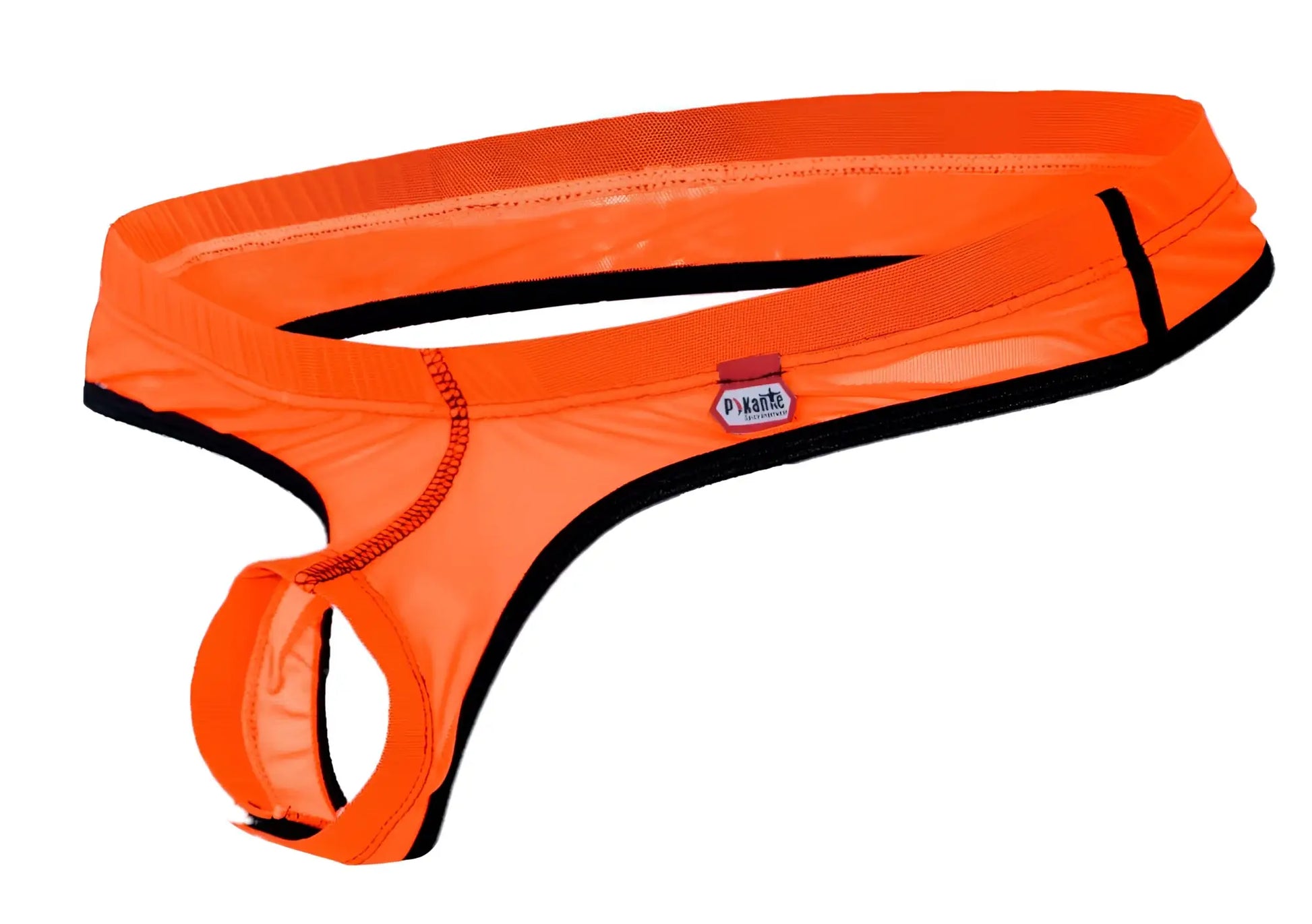 Bright orange pikante dkante thong with black trim and mesh panel from the sonar ball lifter collection