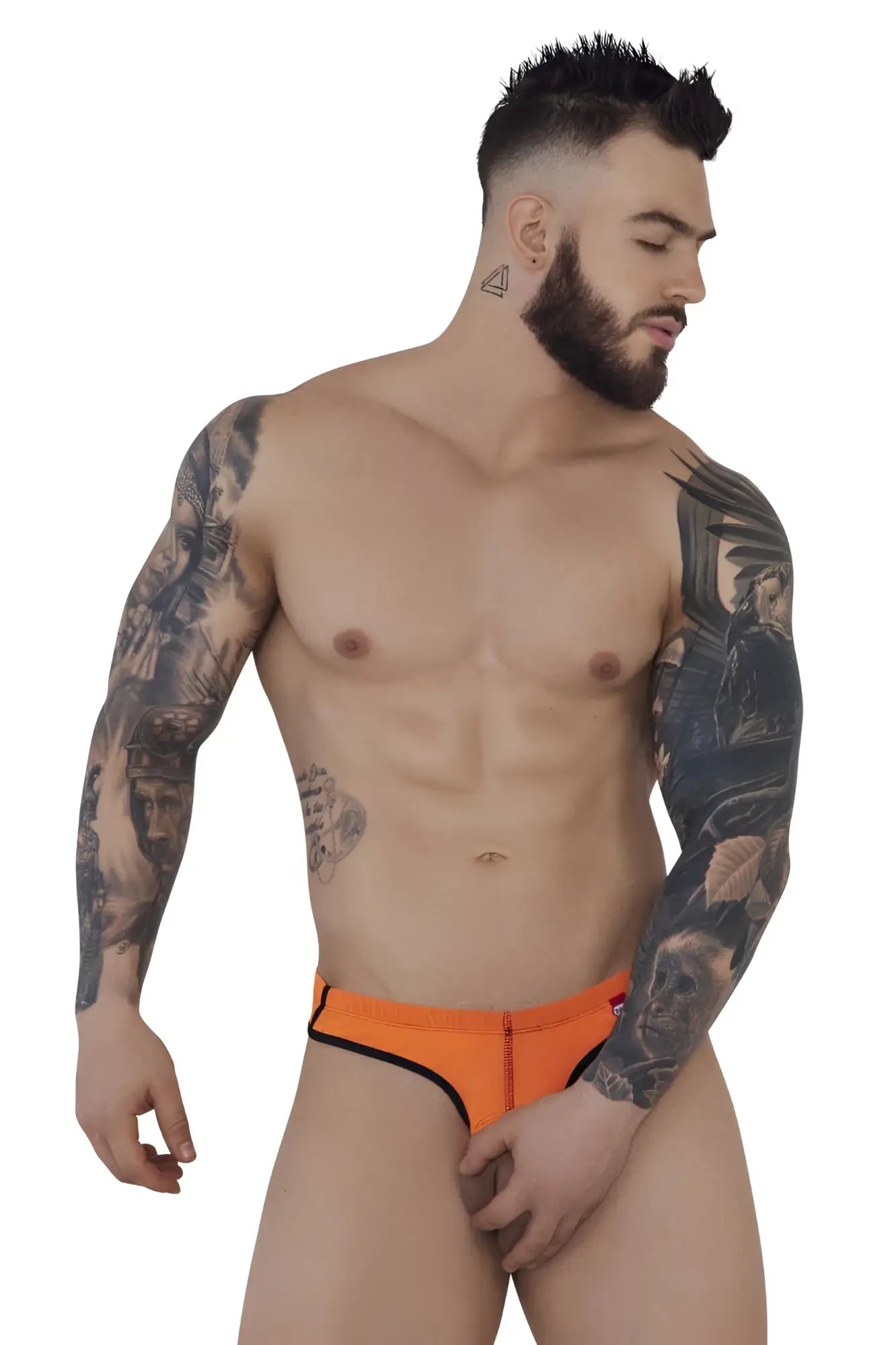 Orange swim trunks with black trim and front zipper by Pikante PIK 1278 Sonar Ball Lifter Color Orange