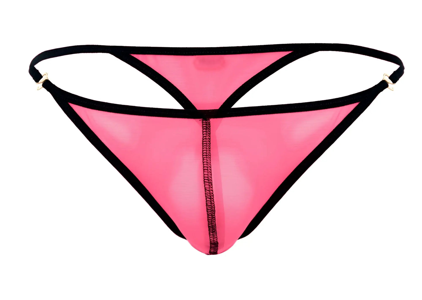 Pink mesh thong with black trim and central zipper from pikante PIK 1279 sonar thongs in fuchsia