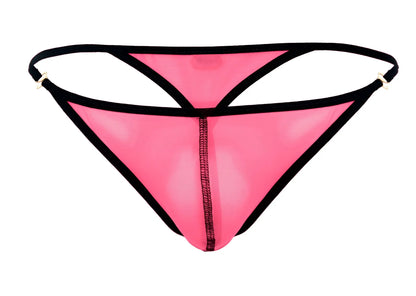 Pink mesh thong with black trim and central zipper from pikante PIK 1279 sonar thongs in fuchsia