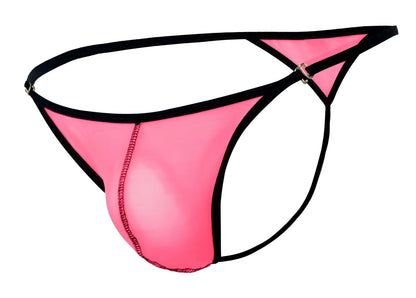 Pink mesh thong with black trim and metallic buckle from pikante pik 1279 sonar thongs in fuchsia
