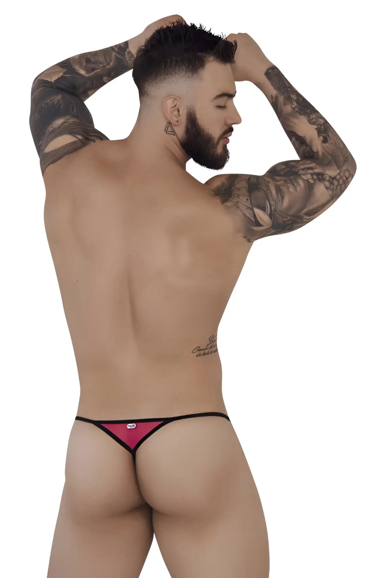 A vibrant pink fuchsia Pikante PIK 1279 Sonar thong with black trim and adjustable waistband front view