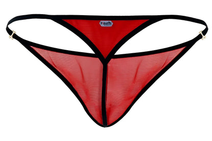 Red mesh thong with black trim and adjustable straps from Pikante PIK 1279 Sonar thongs in red color