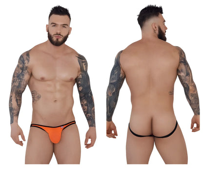 Orange and black pikante PIK 1280 sonar jockstrap with low-rise thong design shown from the back side