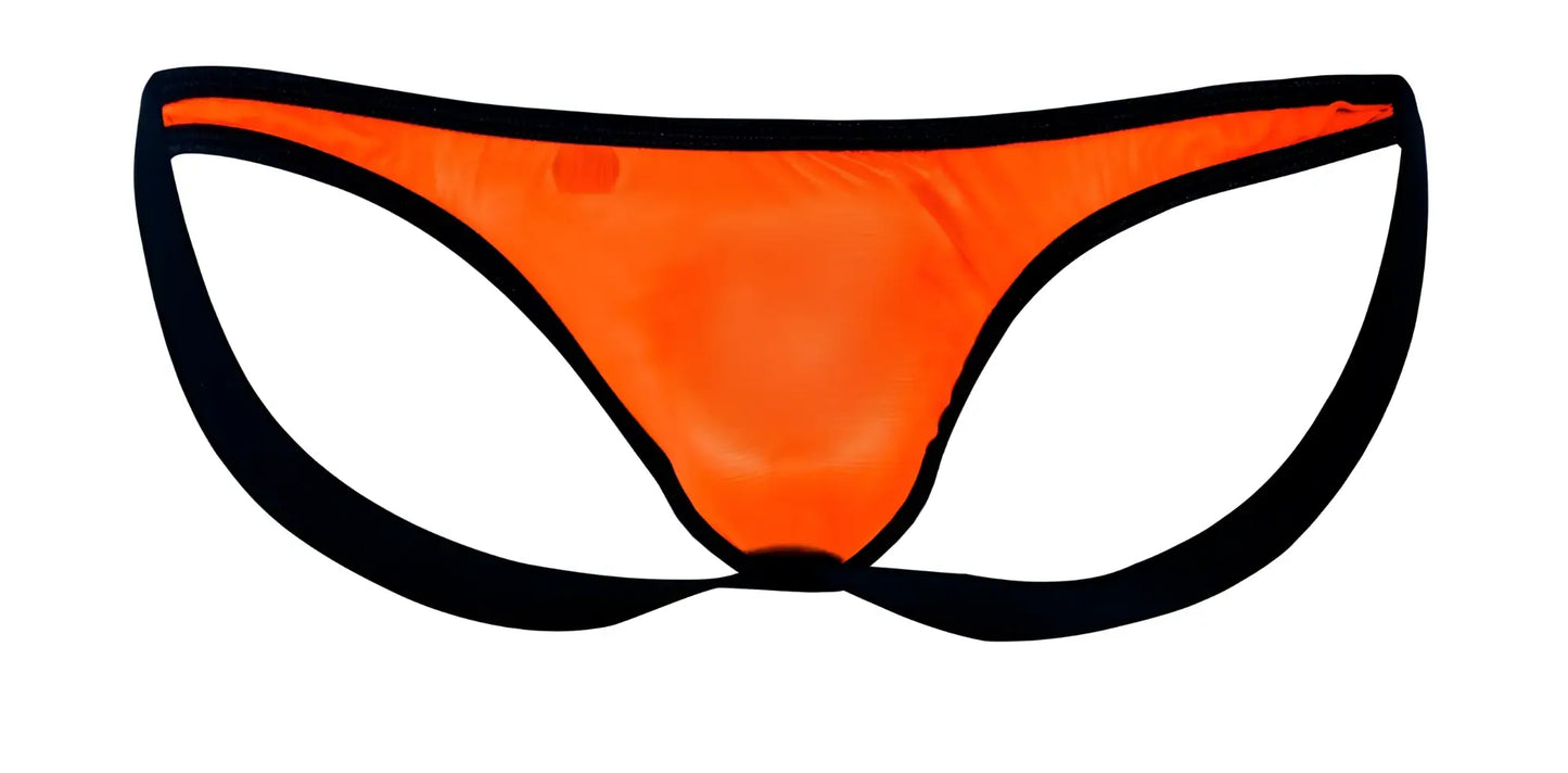 Bright orange mesh thong with black trim pikante pik 1280 sonar jockstrap front view