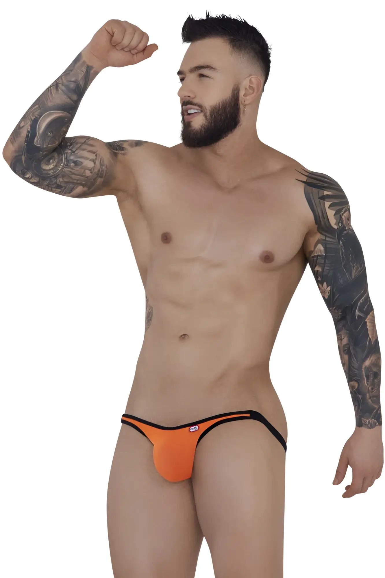 Bright orange pikante pik 1280 sonar jockstrap thong with black trim and small brand logo on the side