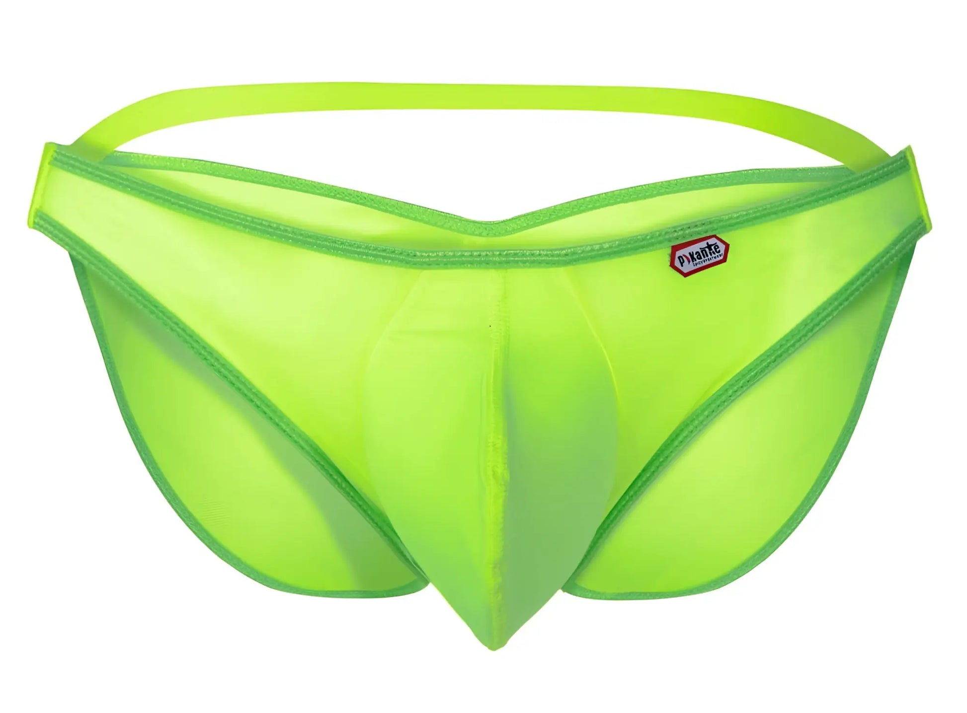Bright neon green pikante pik 1283 bestival bikini briefs with mesh fabric elastic waistband and reinforced stitching