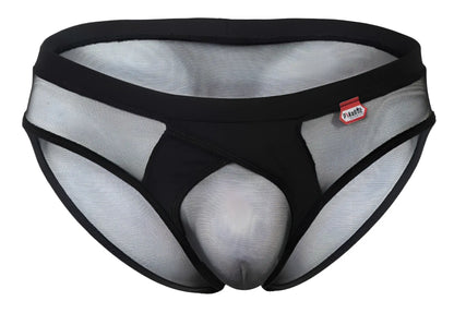 Black and gray mesh briefs with solid black waistband and pikante brand label in the pikante PIK 1289 itadaki briefs color black
