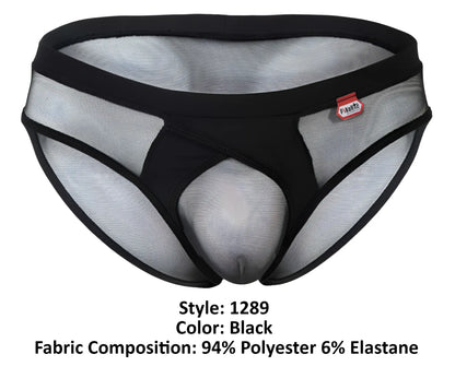 Black mesh pikante pik 1289 itadaki briefs with solid waistband and central panel featuring red brand tag