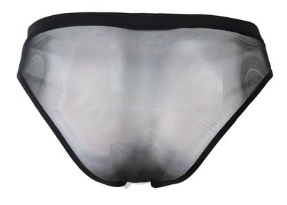 Pikante pik 1289 itadaki briefs black black mesh briefs with solid waistband and leg openings front view