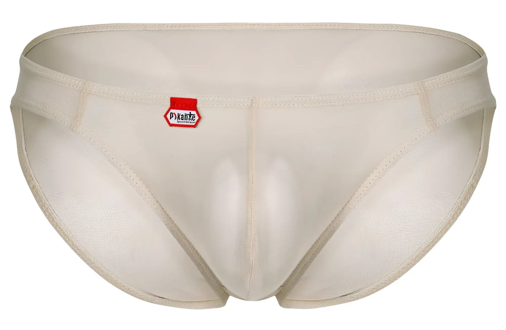Beige Pikante PIK 1822 luxury mesh briefs with a red and white brand tag on the waistband