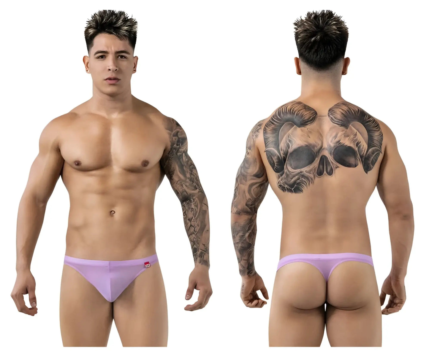 Lavender-colored form-fitting Pikante PIK 1823 luxury briefs with a small red logo on the left hipband